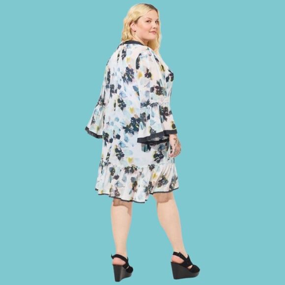 TORRID Textured Plus Size Chiffon Midi Ruffle Kimono. JUST IN! - Picture 9 of 16